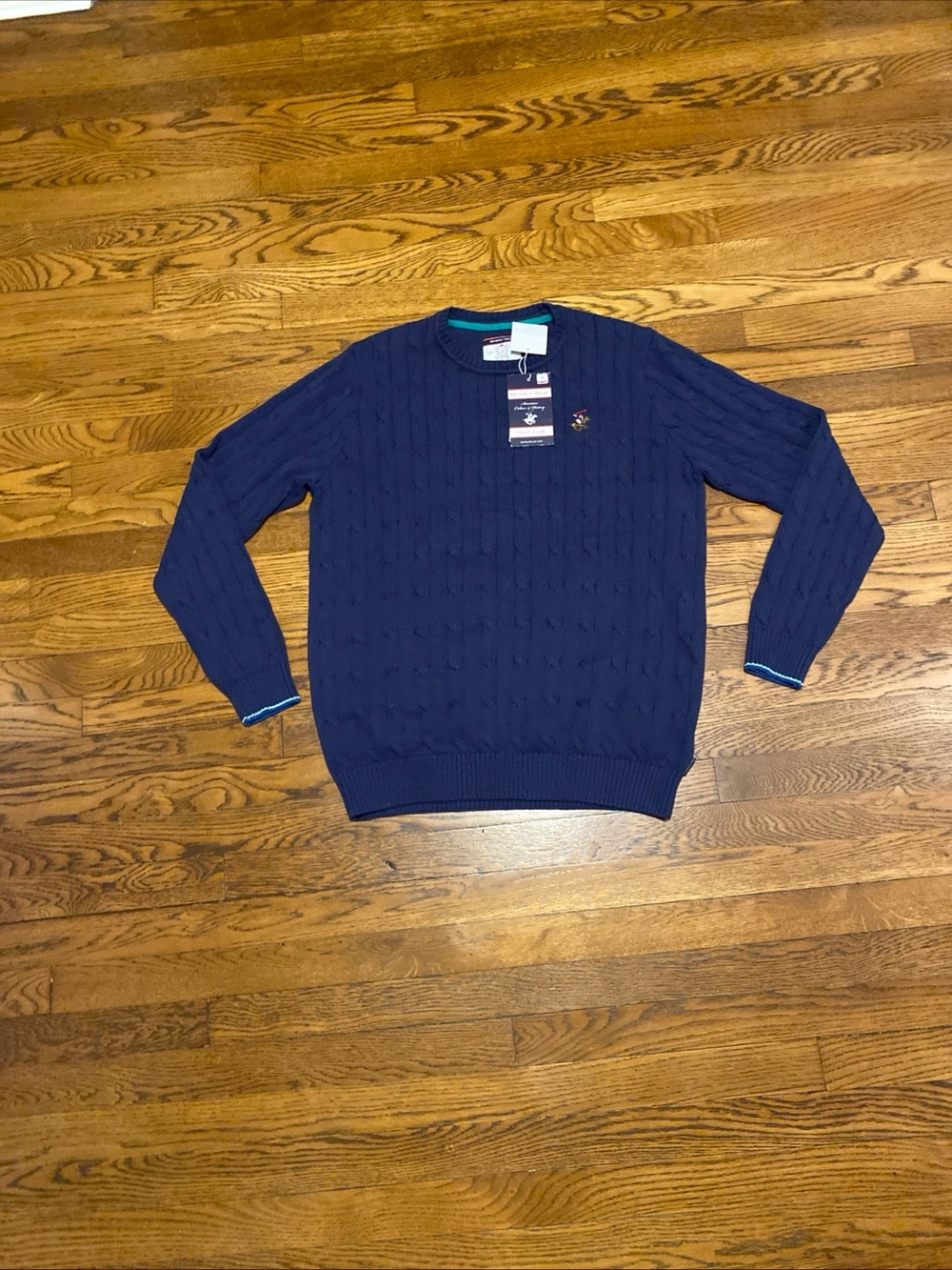 NWT Beverly Hills Polo Club Mens Cable Knit Sweater Navy Blue Size XLARGE